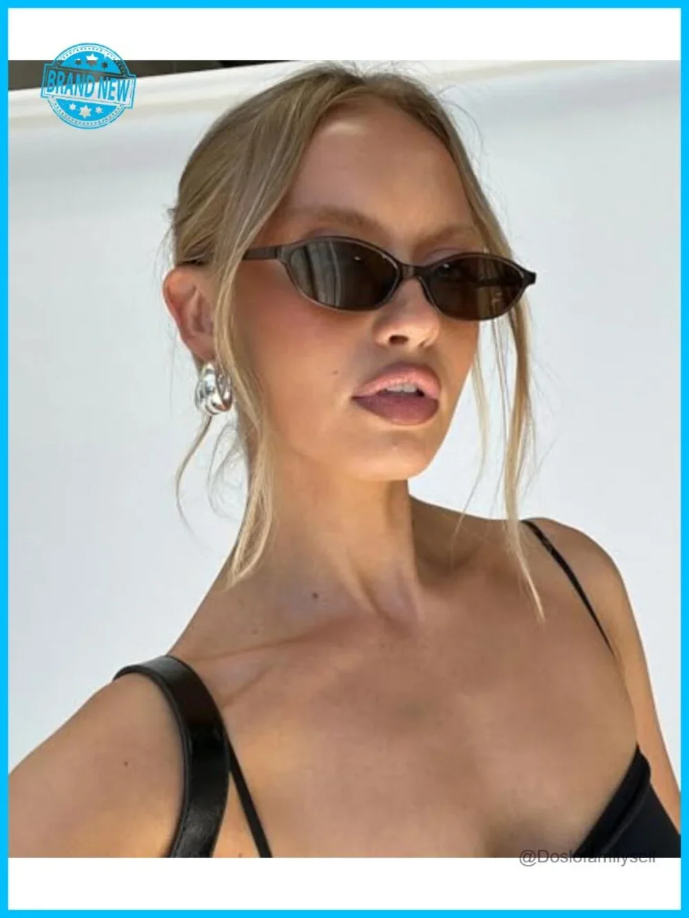 Retro Oval Cat Eye Sunglasses Women Y2K Narrow Plastic